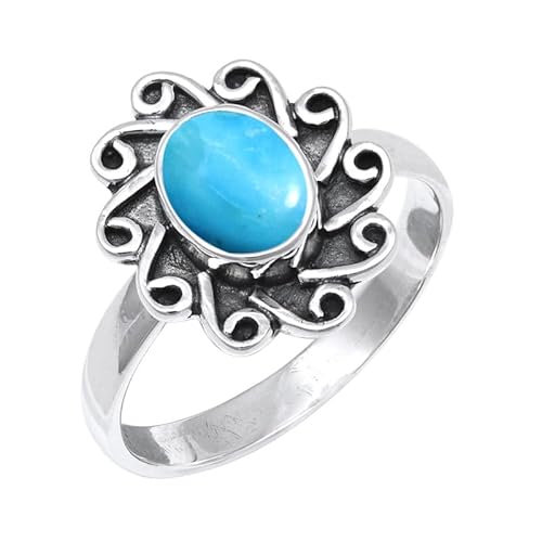 Im Labor gezüchteter Türkis Edelstein Sterling Silber Stilvoller Handgefertigter Band Ring Geschenkartikel für Männer und Frauen in allen Größen Schmuck JSR-199BT6_(52 (16.6)) von JEWELFORCE