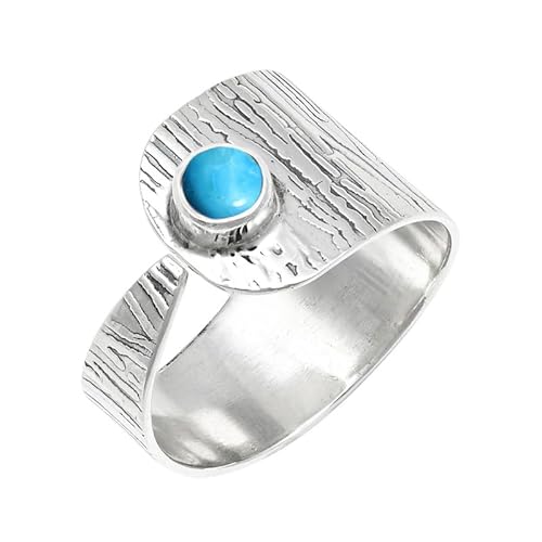 Im Labor gezüchteter Türkis Edelstein Sterling Silber Stilvoller Handgefertigter Band Ring Geschenkartikel für Männer und Frauen in allen Größen Schmuck JSR-229BT16_(62 (19.7)) von JEWELFORCE