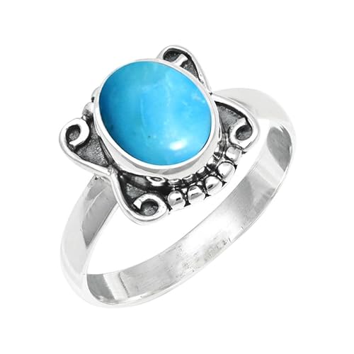 Im Labor gezüchteter Türkis Edelstein Sterling Silber Stilvoller Handgefertigter Band Ring Geschenkartikel für Männer und Frauen in allen Größen Schmuck JSR-245BT1_(47 (15.0)) von JEWELFORCE
