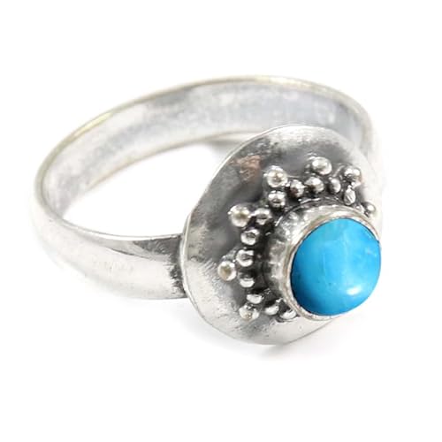 Im Labor gezüchteter Türkis Edelstein Sterling Silber Stilvoller Handgefertigter Band Ring Geschenkartikel für Männer und Frauen in allen Größen Schmuck JSR-347BT2_(48 (15.3)) von JEWELFORCE