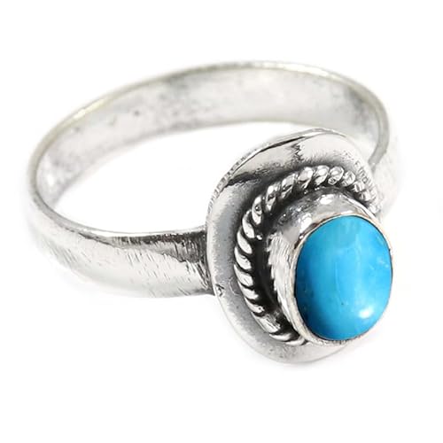 Im Labor gezüchteter Türkis Edelstein Sterling Silber Stilvoller Handgefertigter Band Ring Geschenkartikel für Männer und Frauen in allen Größen Schmuck JSR-349BT9_(55 (17.5)) von JEWELFORCE