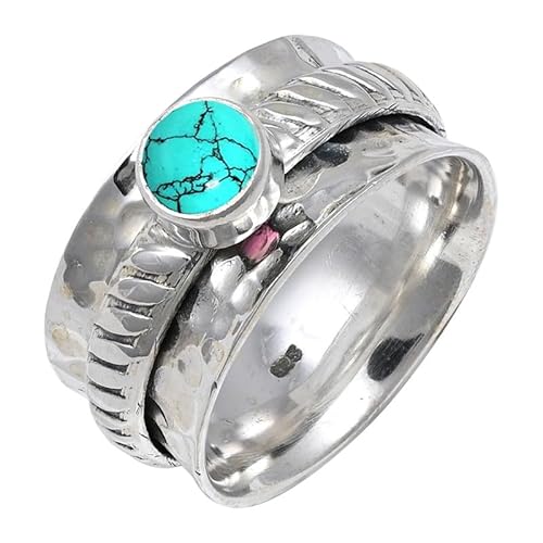 Im Labor hergestellter Türkis Edelstein für Herren und Damen in allen Größen Sterling Silber Stilvoller Handgefertigter Band Ring Geschenkartikel Schmuck JSR-144BU10_(56 (17.8)) von JEWELFORCE