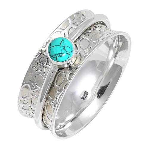 Im Labor hergestellter Türkis Edelstein für Herren und Damen in allen Größen Sterling Silber Stilvoller Handgefertigter Band Ring Geschenkartikel Schmuck JSR-145BU9_(55 (17.5)) von JEWELFORCE