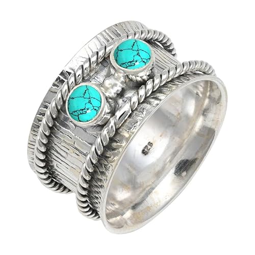 Im Labor hergestellter Türkis Edelstein für Herren und Damen in allen Größen Sterling Silber Stilvoller Handgefertigter Band Ring Geschenkartikel Schmuck JSR-146BU3_(49 (15.6)) von JEWELFORCE