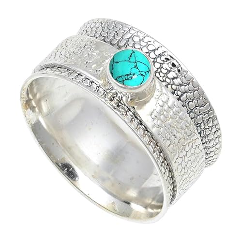Im Labor hergestellter Türkis Edelstein für Herren und Damen in allen Größen Sterling Silber Stilvoller Handgefertigter Band Ring Geschenkartikel Schmuck JSR-147BU21_(67 (21.3)) von JEWELFORCE