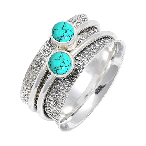 Im Labor hergestellter Türkis Edelstein für Herren und Damen in allen Größen Sterling Silber Stilvoller Handgefertigter Band Ring Geschenkartikel Schmuck JSR-151BU6_(52 (16.6)) von JEWELFORCE