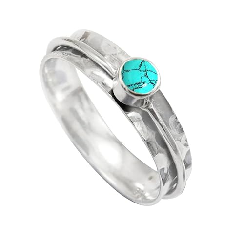 Im Labor hergestellter Türkis Edelstein für Herren und Damen in allen Größen Sterling Silber Stilvoller Handgefertigter Band Ring Geschenkartikel Schmuck JSR-152BU20_(66 (21.0)) von JEWELFORCE