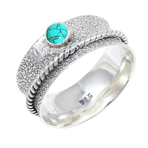 Im Labor hergestellter Türkis Edelstein für Herren und Damen in allen Größen Sterling Silber Stilvoller Handgefertigter Band Ring Geschenkartikel Schmuck JSR-153BU10_(56 (17.8)) von JEWELFORCE