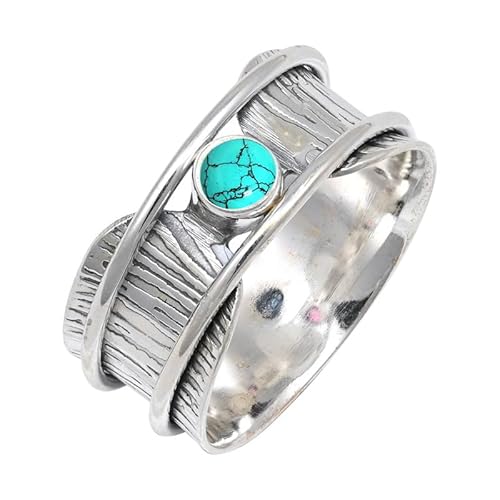 Im Labor hergestellter Türkis Edelstein für Herren und Damen in allen Größen Sterling Silber Stilvoller Handgefertigter Band Ring Geschenkartikel Schmuck JSR-156BU23_(69 (22.0)) von JEWELFORCE