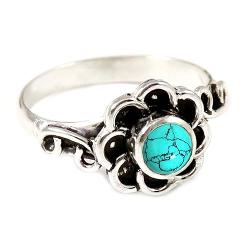 Im Labor hergestellter Türkis Edelstein für Herren und Damen in allen Größen Sterling Silber Stilvoller Handgefertigter Band Ring Geschenkartikel Schmuck JSR-162BU21_(67 (21.3)) von JEWELFORCE