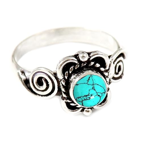 Im Labor hergestellter Türkis Edelstein für Herren und Damen in allen Größen Sterling Silber Stilvoller Handgefertigter Band Ring Geschenkartikel Schmuck JSR-165BU7_(53 (16.9)) von JEWELFORCE