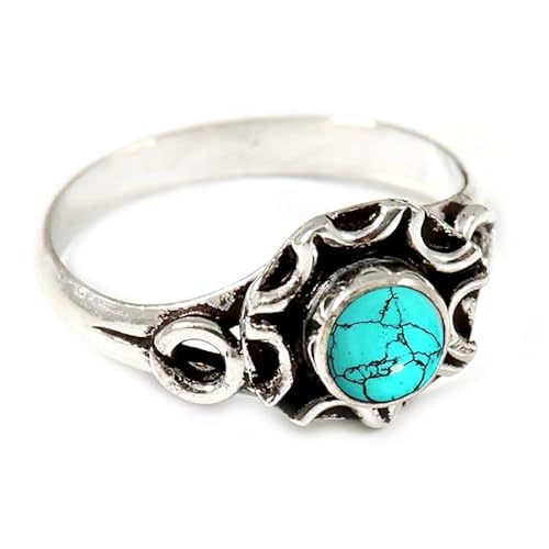 Im Labor hergestellter Türkis Edelstein für Herren und Damen in allen Größen Sterling Silber Stilvoller Handgefertigter Band Ring Geschenkartikel Schmuck JSR-167BU2_(48 (15.3)) von JEWELFORCE