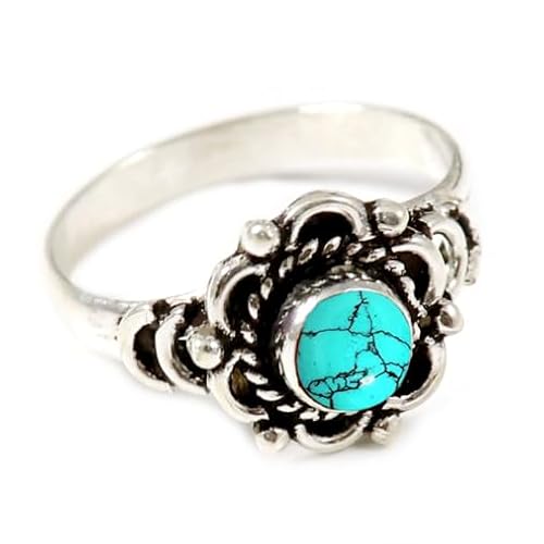 Im Labor hergestellter Türkis Edelstein für Herren und Damen in allen Größen Sterling Silber Stilvoller Handgefertigter Band Ring Geschenkartikel Schmuck JSR-170BU7_(53 (16.9)) von JEWELFORCE