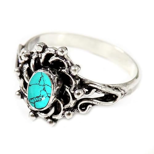 Im Labor hergestellter Türkis Edelstein für Herren und Damen in allen Größen Sterling Silber Stilvoller Handgefertigter Band Ring Geschenkartikel Schmuck JSR-178BU3_(49 (15.6)) von JEWELFORCE
