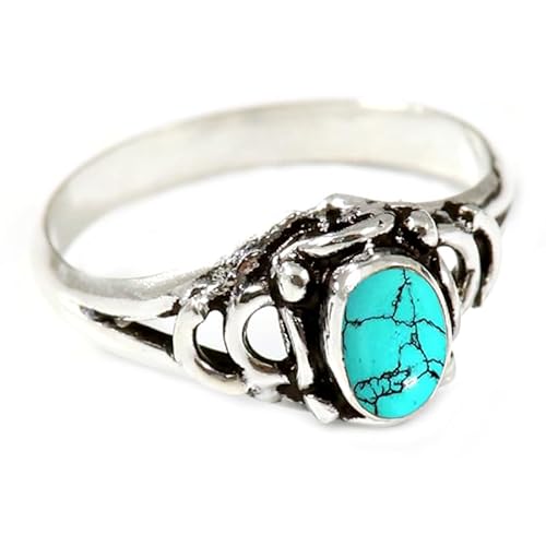 Im Labor hergestellter Türkis Edelstein für Herren und Damen in allen Größen Sterling Silber Stilvoller Handgefertigter Band Ring Geschenkartikel Schmuck JSR-179BU7_(53 (16.9)) von JEWELFORCE