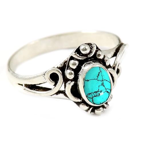 Im Labor hergestellter Türkis Edelstein für Herren und Damen in allen Größen Sterling Silber Stilvoller Handgefertigter Band Ring Geschenkartikel Schmuck JSR-181BU23_(69 (22.0)) von JEWELFORCE