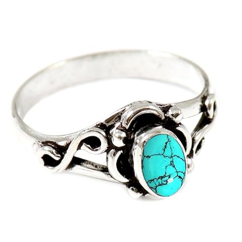 Im Labor hergestellter Türkis Edelstein für Herren und Damen in allen Größen Sterling Silber Stilvoller Handgefertigter Band Ring Geschenkartikel Schmuck JSR-182BU18_(64 (20.4)) von JEWELFORCE