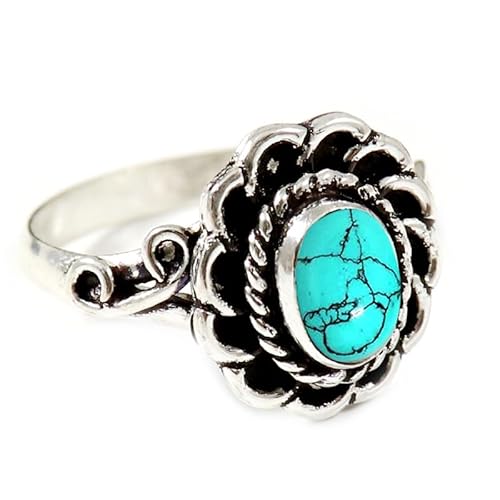 Im Labor hergestellter Türkis Edelstein für Herren und Damen in allen Größen Sterling Silber Stilvoller Handgefertigter Band Ring Geschenkartikel Schmuck JSR-183BU17_(63 (20.1)) von JEWELFORCE