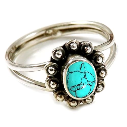 Im Labor hergestellter Türkis Edelstein für Herren und Damen in allen Größen Sterling Silber Stilvoller Handgefertigter Band Ring Geschenkartikel Schmuck JSR-191BU6_(52 (16.6)) von JEWELFORCE