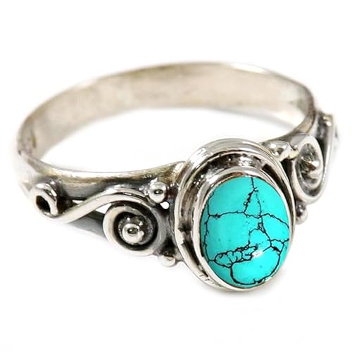 Im Labor hergestellter Türkis Edelstein für Herren und Damen in allen Größen Sterling Silber Stilvoller Handgefertigter Band Ring Geschenkartikel Schmuck JSR-192BU5_(51 (16.2)) von JEWELFORCE