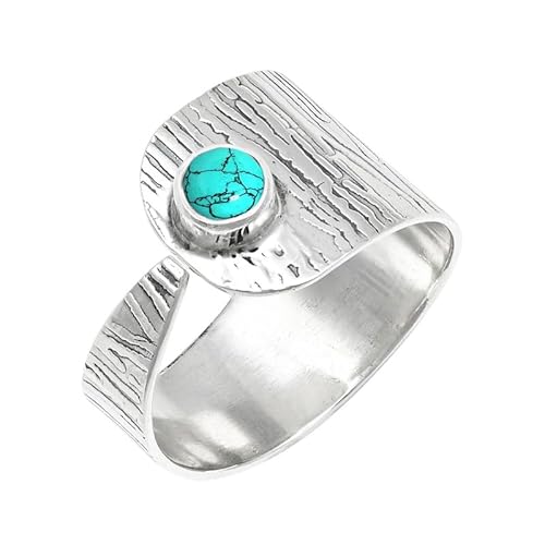 Im Labor hergestellter Türkis Edelstein für Herren und Damen in allen Größen Sterling Silber Stilvoller Handgefertigter Band Ring Geschenkartikel Schmuck JSR-229BU8_(54 (17.2)) von JEWELFORCE