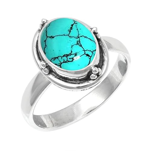 Im Labor hergestellter Türkis Edelstein für Herren und Damen in allen Größen Sterling Silber Stilvoller Handgefertigter Band Ring Geschenkartikel Schmuck JSR-244BU20_(66 (21.0)) von JEWELFORCE