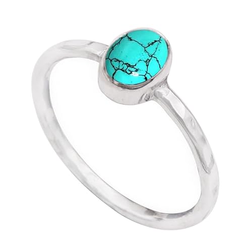 Im Labor hergestellter Türkis Edelstein für Herren und Damen in allen Größen Sterling Silber Stilvoller Handgefertigter Band Ring Geschenkartikel Schmuck JSR-333BU14_(60 (19.1)) von JEWELFORCE