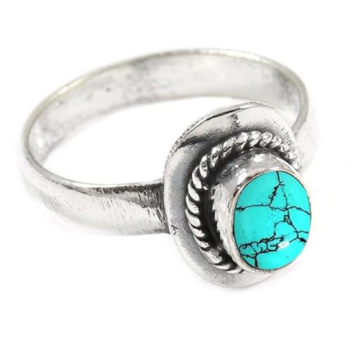 Im Labor hergestellter Türkis Edelstein für Herren und Damen in allen Größen Sterling Silber Stilvoller Handgefertigter Band Ring Geschenkartikel Schmuck JSR-349BU1_(47 (15.0)) von JEWELFORCE