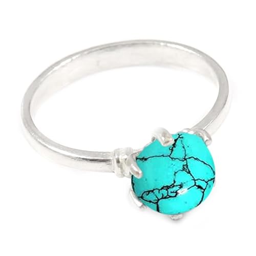Im Labor hergestellter Türkis Edelstein für Herren und Damen in allen Größen Sterling Silber Stilvoller Handgefertigter Band Ring Geschenkartikel Schmuck JSR-355BU3_(49 (15.6)) von JEWELFORCE