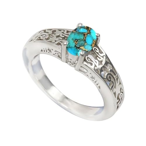 JEWELFORCE 925 Sterling Silber Blau Kupfer Türkis Edelstein Ring Herren Damen Steinbandring Alle Größen Ring Handgefertigter Schmuck JSR-1062BI_69 (22.0) von JEWELFORCE
