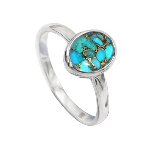 JEWELFORCE 925 Sterling Silber Blau Kupfer Türkis Edelstein Ring Herren Damen Steinbandring Alle Größen Ring Handgefertigter Schmuck JSR-1078BI_61 (19.4) von JEWELFORCE