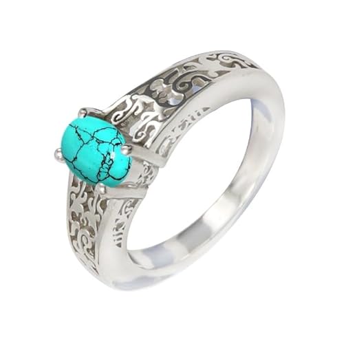 JEWELFORCE 925 Sterling Silber Lab Created Türkis Edelstein Ring Herren Damen Steinbandring Alle Größen Ring Handgefertigter Schmuck JSR-1062BU_66 (21.0) von JEWELFORCE