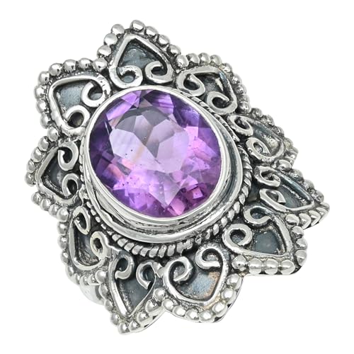 JEWELFORCE Amethyst-Edelstein-Bandring, 925er-Sterlingsilber, Bandring für Männer und Frauen, Bandring in allen Größen, Geschenkartikel, Schmuck JSR-1280B_64 (20.4) von JEWELFORCE