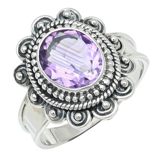 JEWELFORCE Amethyst Edelstein Bandring 925 Sterling Silber Bandring Herren und Damen Bandring Alle Größen Geschenkartikel Handgefertigter Schmuck JSR-1283A_50 (15.9) von JEWELFORCE