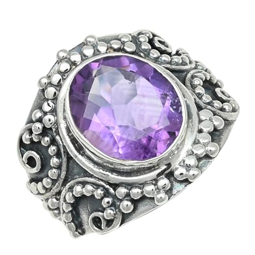 JEWELFORCE Amethyst-Edelstein-Bandring für Herren und Damen, Bandring in allen Größen, Geschenkartikel, 925er-Sterlingsilber, Bandring-Schmuck JSR-1278A_62 (19.7) von JEWELFORCE