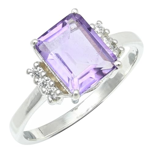 JEWELFORCE Amethyst-Edelstein-Bandring für Herren und Damen, Bandringgröße, Geschenkartikel, 925er-Sterlingsilber, handgefertigter Schmuck JSR-1252A_75 (23.9) von JEWELFORCE