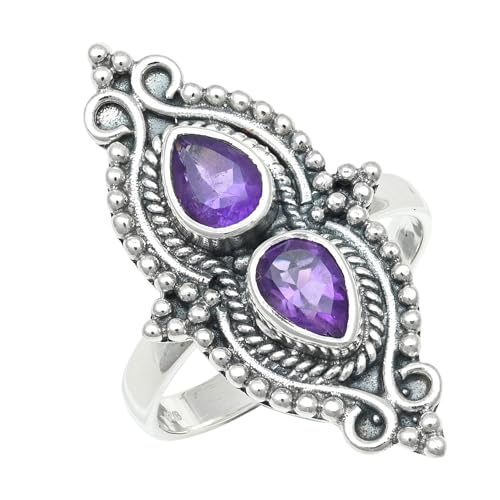 JEWELFORCE Amethyst-Edelstein-Bandring für Herren und Damen, Bandringgröße, Geschenkartikel, 925er-Sterlingsilber, handgefertigter Schmuck JSR-1273A_66 (21.0) von JEWELFORCE