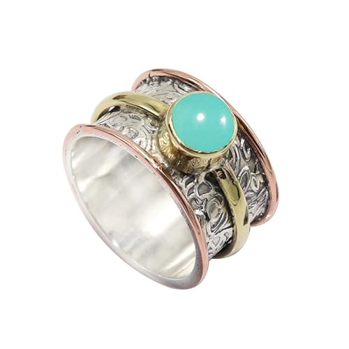 JEWELFORCE Aqua-Chalcedon Edelstein Spinner Ring 925 Sterling Silber Meditationsring Männer und Frauen handgefertigter Schmuck JSR-1116CE15_(61 (19.4)) von JEWELFORCE