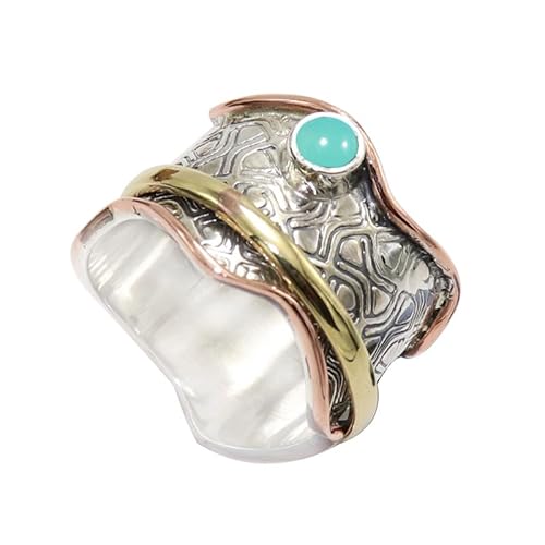 JEWELFORCE Aqua-Chalcedon-Edelstein-Spinnerring, 925er Sterlingsilber Meditationsring für Männer und Frauen alle Größen, handgefertigter Schmuck JSR-1114CE13_(59 (18.8)) von JEWELFORCE