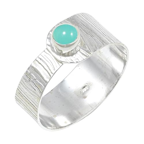 JEWELFORCE Aqua Chalcedony Edelstein 925 Sterling Silber Stilvoller Handgefertigter Band Ring Geschenkartikel Herren und Damen Schmuck JSR-135CE26_(72 (22.9)) von JEWELFORCE