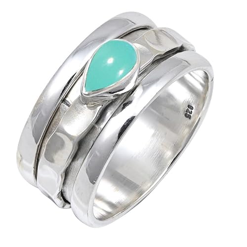 JEWELFORCE Aqua Chalcedony Edelstein Sterling Silber Stilvoller Handgefertigter Band Ring Geschenkartikel für Männer und Frauen Schmuck JSR-141CE19_(65 (20.7)) von JEWELFORCE