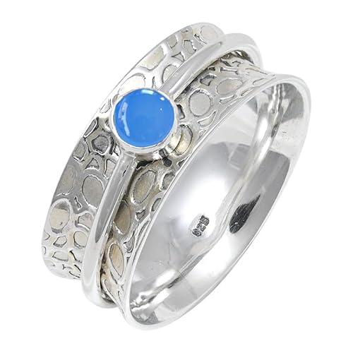 JEWELFORCE Blauer Chalcedon Edelstein 925 Sterling Silber Stilvoller Handgefertigter Band Ring Geschenkartikel Herren und Damen Schmuck JSR-145CF19_(65 (20.7)) von JEWELFORCE