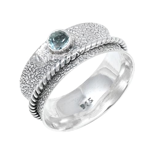 JEWELFORCE Blautopas Edelstein Spinner Ring Herren und Damen Spinner Ring 925 Sterling Silber Spinner Alle Größen handgefertigter Schmuck JSR-153M_54 (17.2) von JEWELFORCE