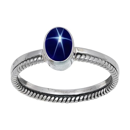 JEWELFORCE Blue Lindy Star Lab Grown Edelstein 925 Sterling Silber Stilvoller Handgefertigter Band Ring Geschenkartikel Herren und Damen Schmuck JSR-109BG13_(59 (18.8)) von JEWELFORCE