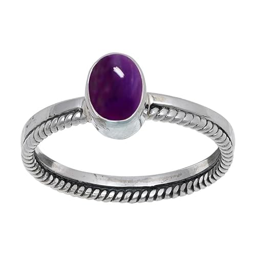 JEWELFORCE Cabochon Amethyst Edelstein 925 Sterling Silber Stilvoller Handgefertigter Band Ring Geschenkartikel Herren und Damen Schmuck JSR-109BW25_(71 (22.6)) von JEWELFORCE