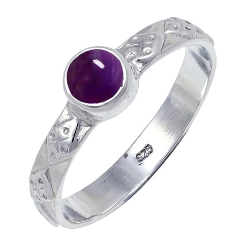 JEWELFORCE Cabochon Amethyst Edelstein 925 Sterling Silber Stilvoller Handgefertigter Band Ring Geschenkartikel Herren und Damen Schmuck JSR-111BW3_(49 (15.6)) von JEWELFORCE
