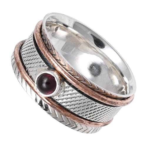 JEWELFORCE Cabochon-Granat Edelstein Spinner Ring 925 Sterling Silber Meditationsring Männer und Frauen Geschenkartikel handgefertigter Schmuck JSR-157J_59 (18.8) von JEWELFORCE