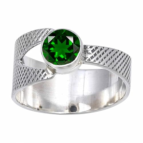 JEWELFORCE Chrome Oxide Lab Grown Edelstein Sterling Silber Stilvoller Handgefertigter Band Ring Geschenkartikel für Männer und Frauen Schmuck JSR-116BB5_(51 (16.2)) von JEWELFORCE