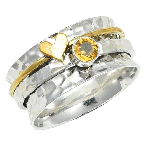 JEWELFORCE Citrin Edelstein Spinner Ring 925 Sterling Silber Meditationsring Männer und Frauen Geschenkartikel handgefertigter Schmuck JSR-1271A_63 (20.1) von JEWELFORCE