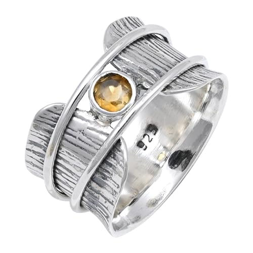 JEWELFORCE Citrin-Edelstein-Spinnerring, 925er Sterlingsilber, Meditationsring für Männer und Frauen, alle Größen, handgefertigter Schmuck JSR-156C_62 (19.7) von JEWELFORCE